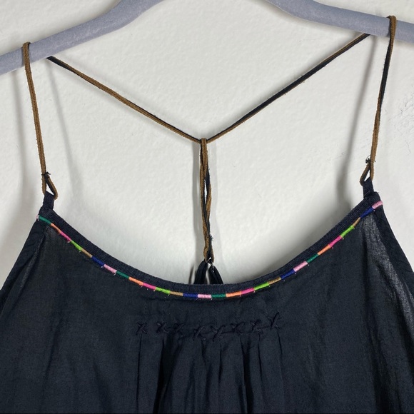 American Eagle Festival Boho Cropped Tank Top w Faux Leather Straps Black XS / S - Picture 6 of 8
